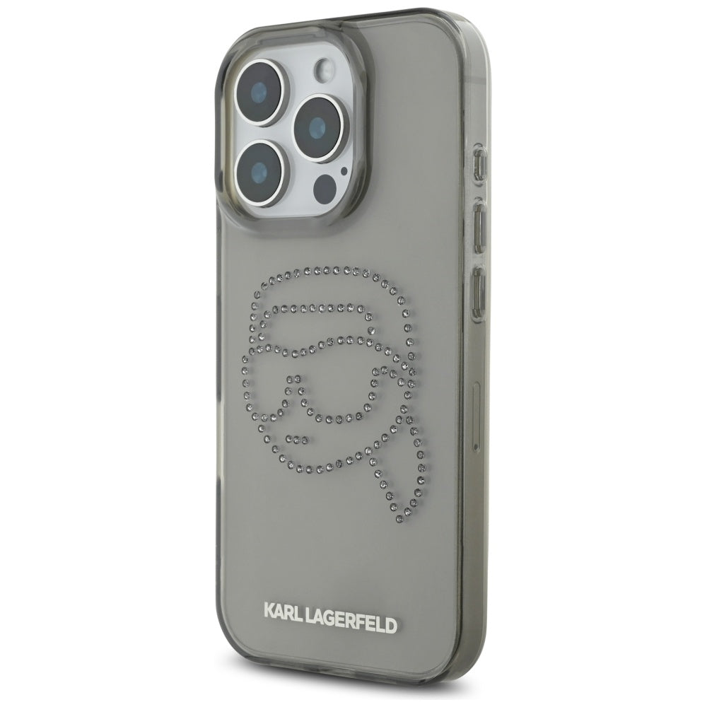 Custodia per Apple iPhone 16 Pro, Karl Lagerfeld, IML Rhinestones Karl's Head, Nera