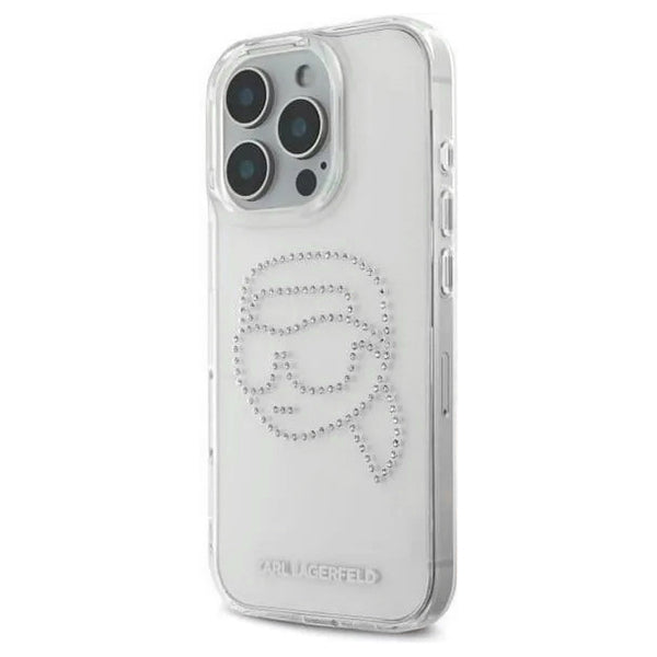 Custodia per Apple iPhone 16 Pro, Karl Lagerfeld, IML Rhinestones Karl's Head, Trasparente