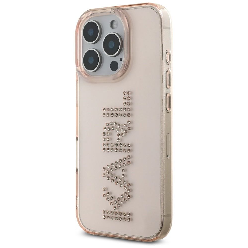Hülle für Apple iPhone 16 Pro, Karl Lagerfeld, IML Rhinestones Pink Logo, Rosa