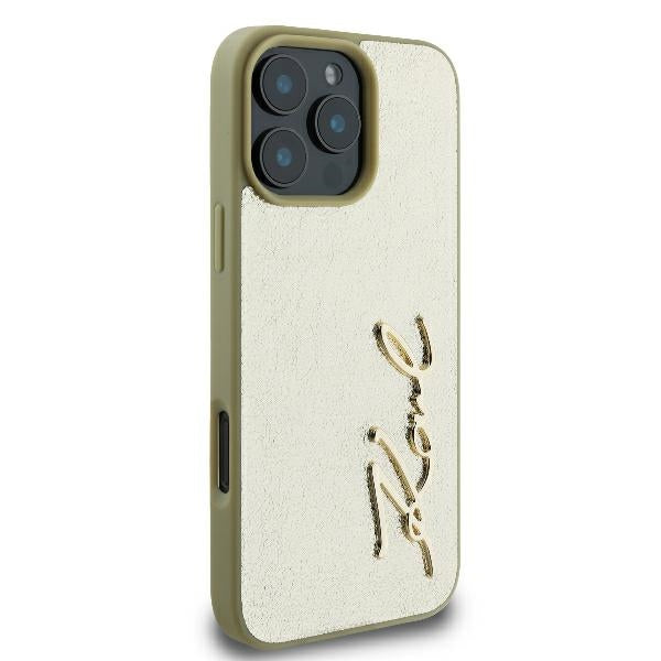 Hülle für Apple iPhone 16 Pro, Karl Lagerfeld, Metal Signature, Gold