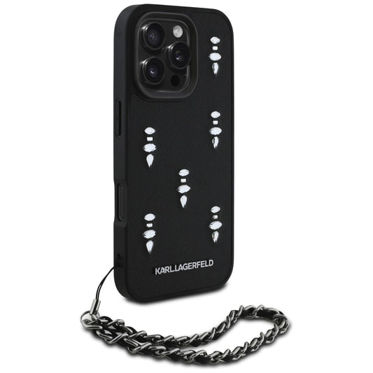Étui pour Apple iPhone 16 Pro, Karl Lagerfeld, Saffiano Crystals & Charm, Noir