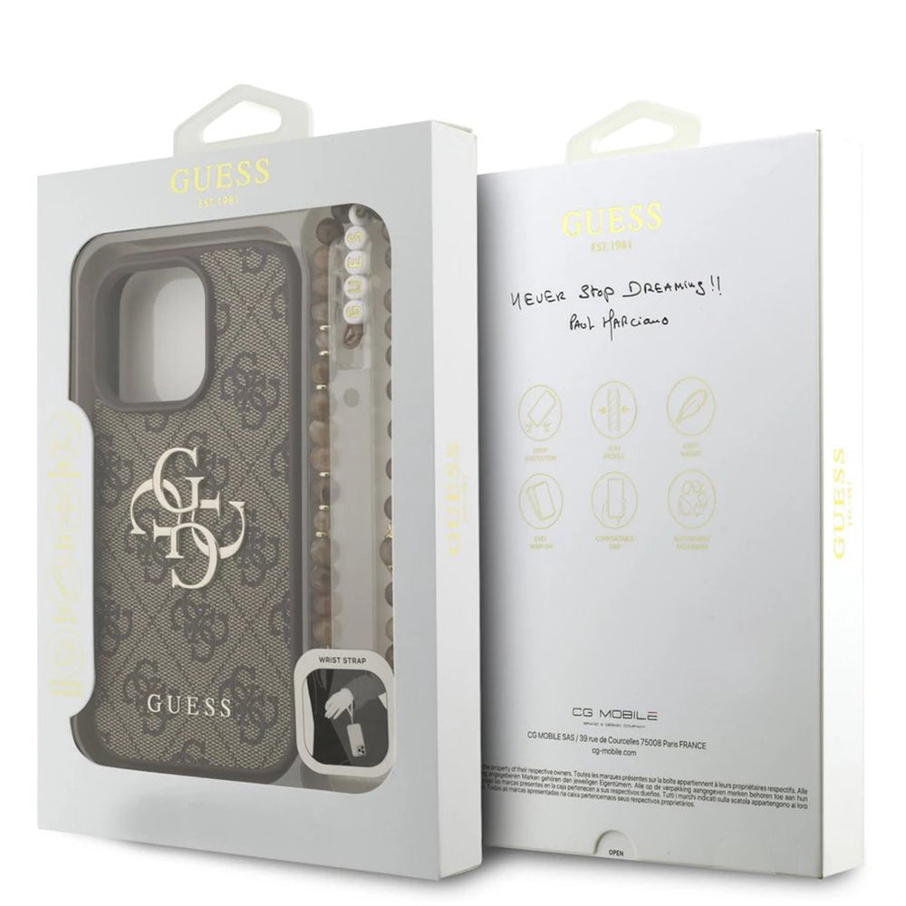 Étui pour Apple iPhone 16 Pro Max, Guess, 4G Classic Logo avec sangle, Marron