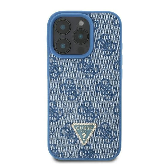 Housse pour Apple iPhone 16 Pro Max, Guess, Crossbody 4G Triangle Strass, Bleue