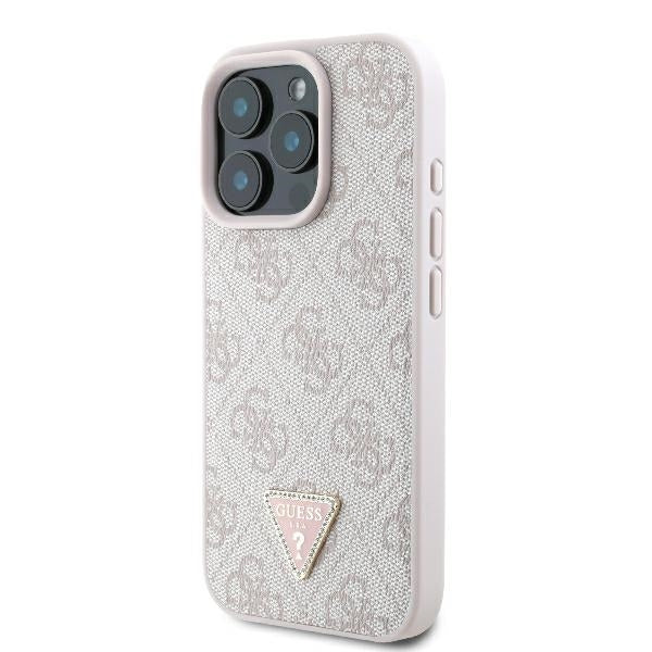 Étui pour Apple iPhone 16 Pro Max, Guess, Crossbody 4G Triangle Strass, Rose