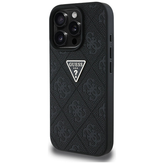 Étui pour Apple iPhone 16 Pro Max, Guess, Hot Stamp 4G Pattern Triangle Logo, Noir