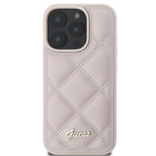 Étui pour Apple iPhone 16 Pro Max, Guess, Logo Métallique Matelassé, Rose