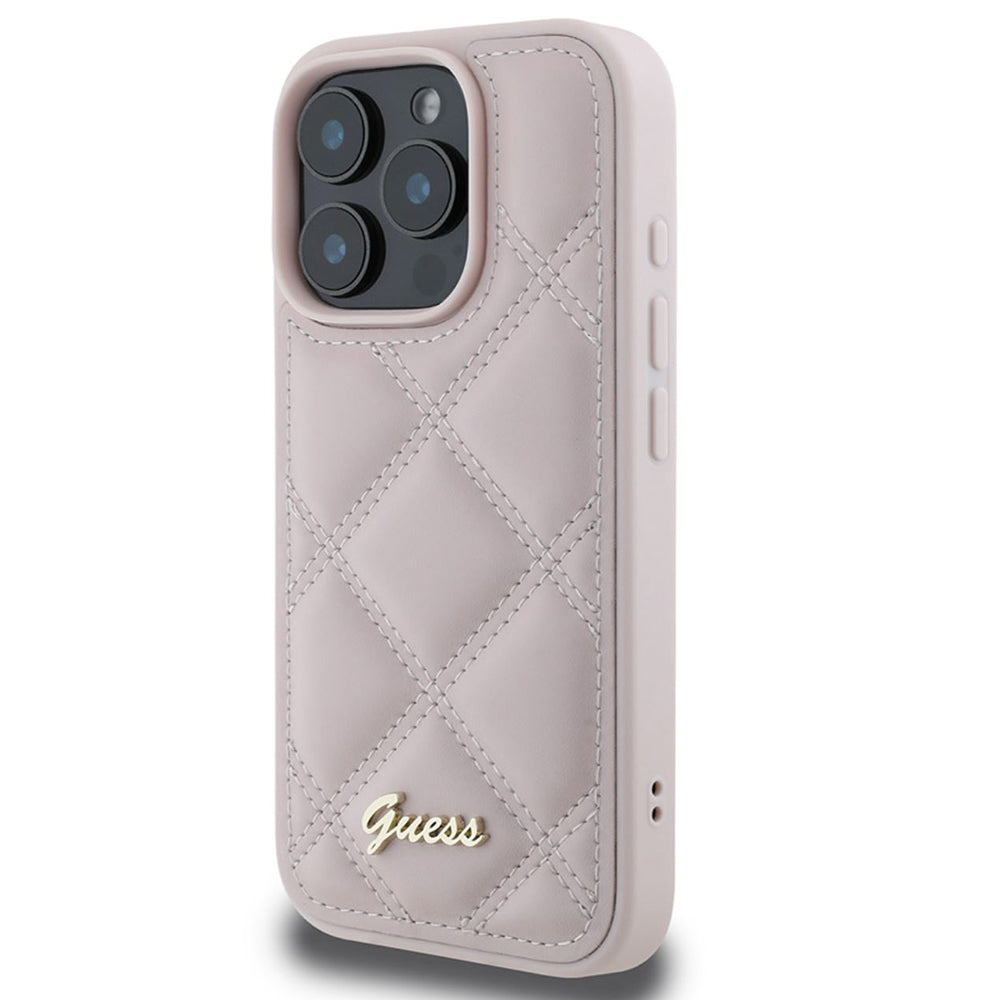 Custodia per Apple iPhone 16 Pro Max, Guess, Quilted Metal Logo, Rosa