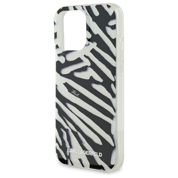 Étui pour Apple iPhone 16 Pro Max, Karl Lagerfeld, motif zèbre de luxe IML avec sangle, Noir