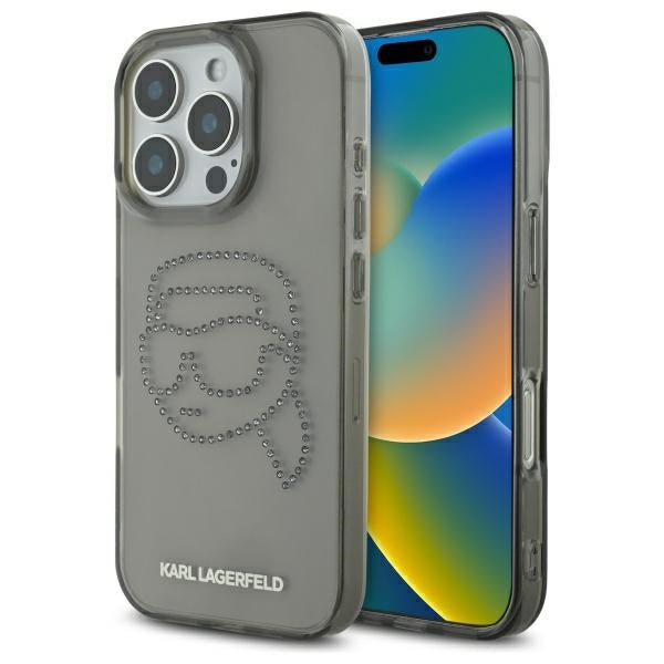 Custodia per Apple iPhone 16 Pro Max, Karl Lagerfeld, IML Rhinestones Karl's Head, Nera