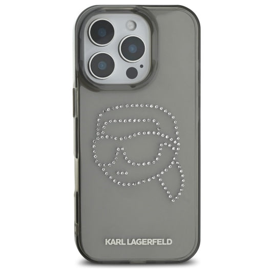 Custodia per Apple iPhone 16 Pro Max, Karl Lagerfeld, IML Rhinestones Karl's Head, Nera