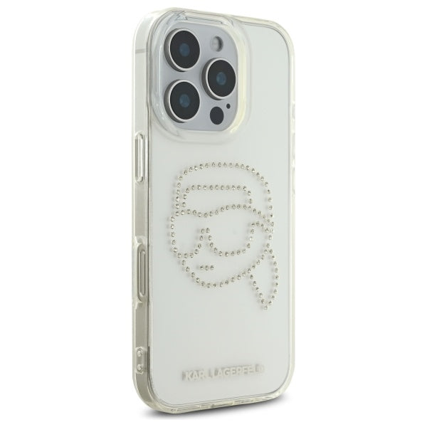 Custodia per Apple iPhone 16 Pro Max, Karl Lagerfeld, IML Rhinestones Karl's Head, Trasparente