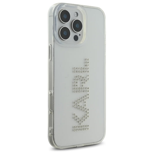 Custodia per Apple iPhone 16 Pro Max, Karl Lagerfeld, IML Rhinestones Transparent Logo, Trasparente