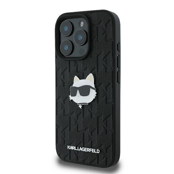 Custodia per Apple iPhone 16 Pro Max, Karl Lagerfeld, Monogram Choupette's Head, Nera
