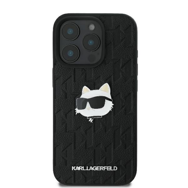 Custodia per Apple iPhone 16 Pro Max, Karl Lagerfeld, Monogram Choupette's Head, Nera