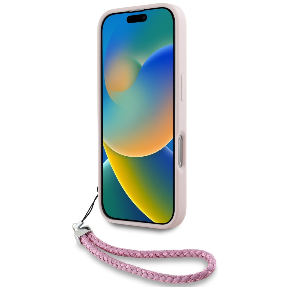 Custodia per Apple iPhone 16 Pro Max, Karl Lagerfeld, Quilted Initial Logo & Chain Strap, Rosa