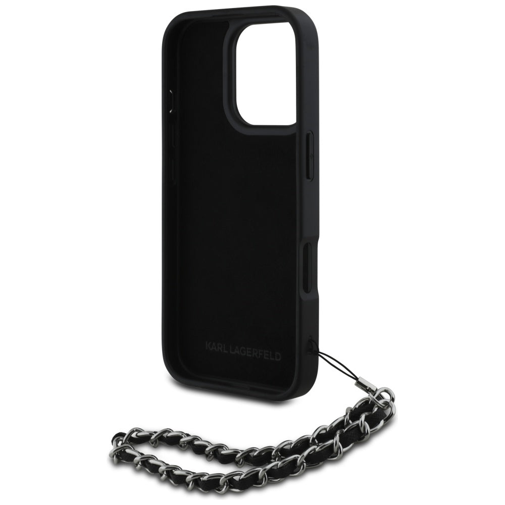 Custodia per Apple iPhone 16 Pro Max, Karl Lagerfeld, Saffiano Crystals & Charm, Nera