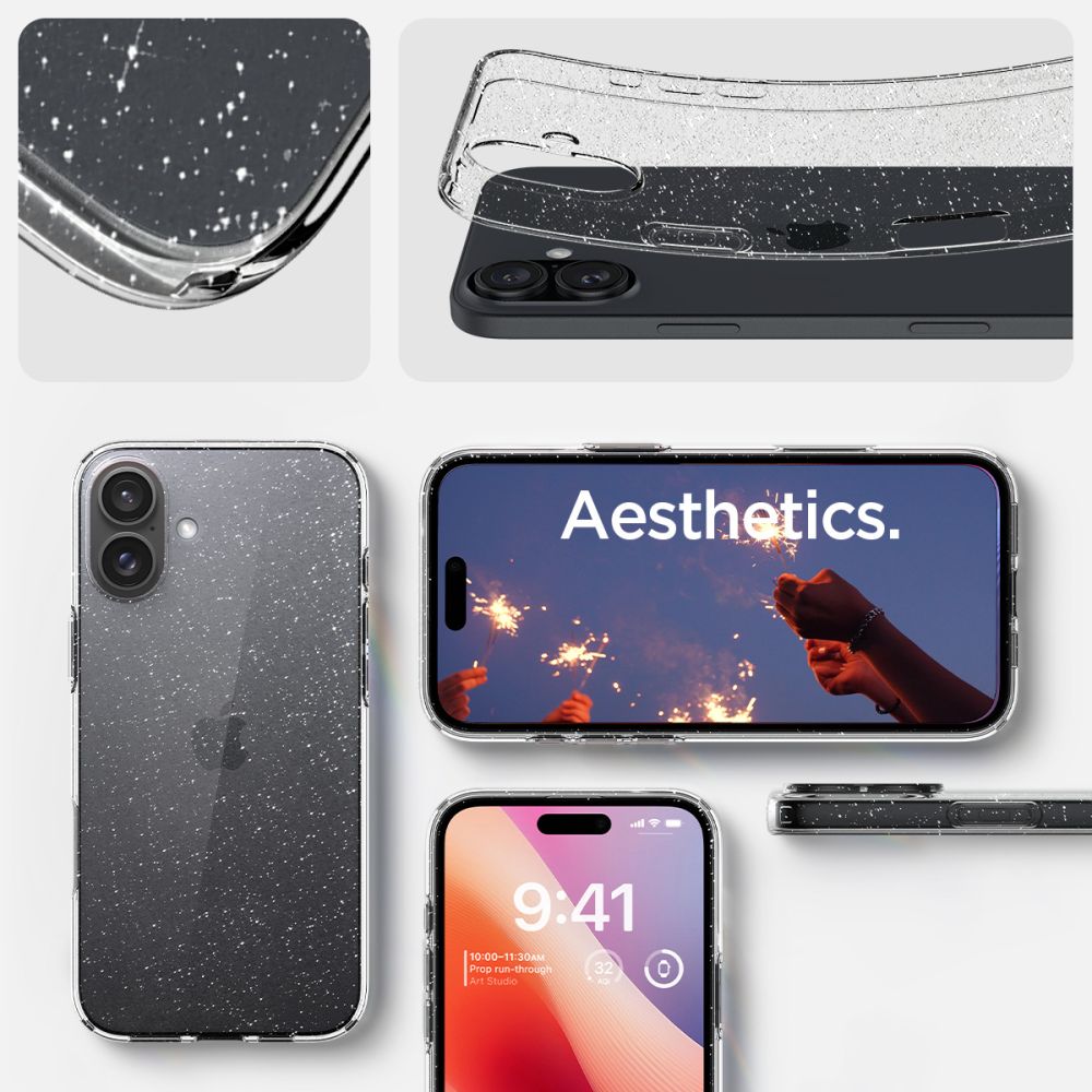 Custodia per Apple iPhone 16, Spigen, Liquid Crystal Glitter, Trasparente ACS08192