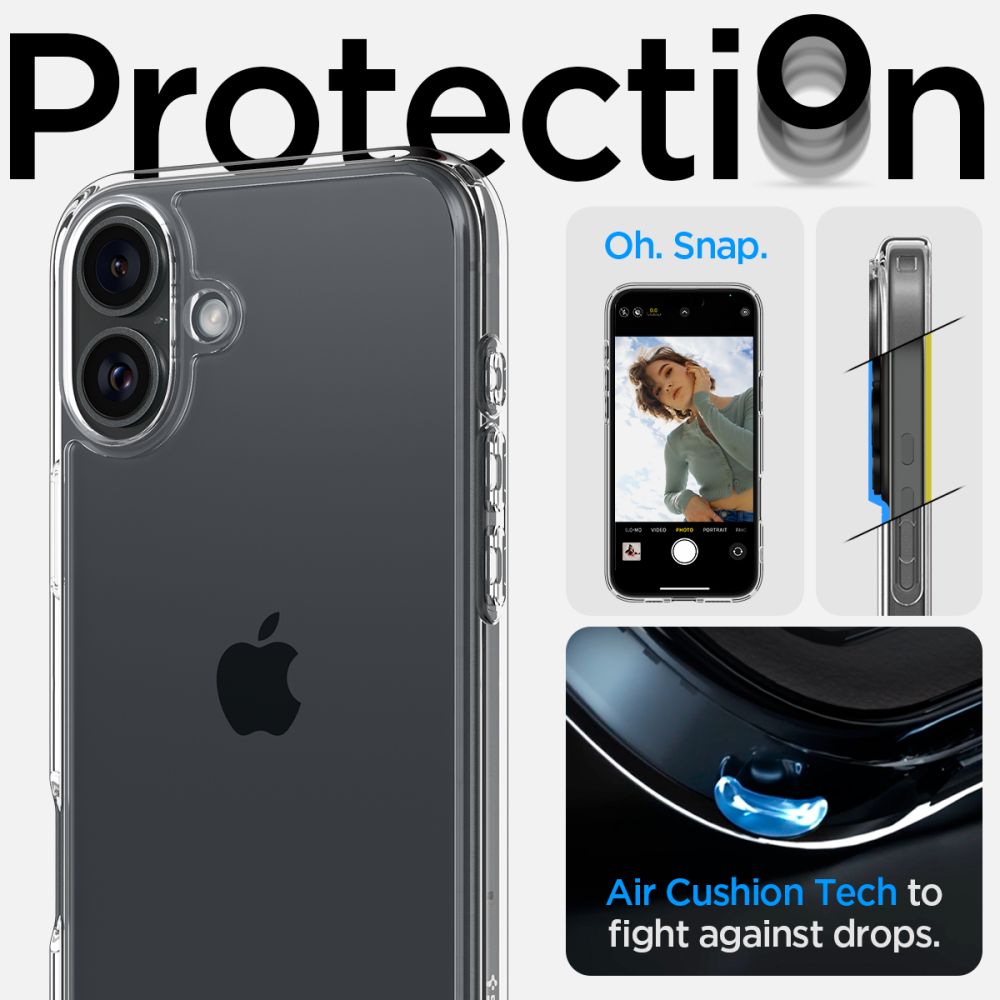 Custodia per Apple iPhone 16, Spigen, Ultra Hybrid, Trasparente ACS08197