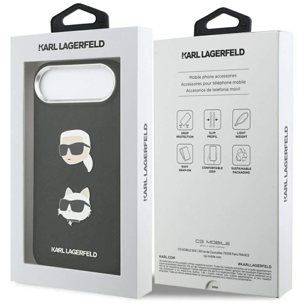 Custodia per Apple iPhone 17 Air, Karl Lagerfeld, Grained Karl & Choupette's Heads Pins and Logo, Nera