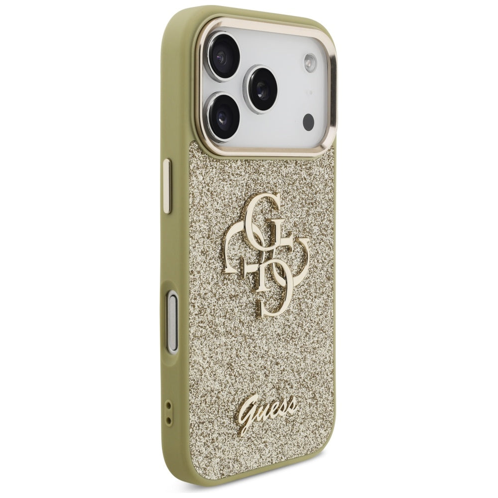 Custodia per Apple iPhone 17 Pro, Guess, Fixed Glitter Big 4G Metal Frame, Dorata