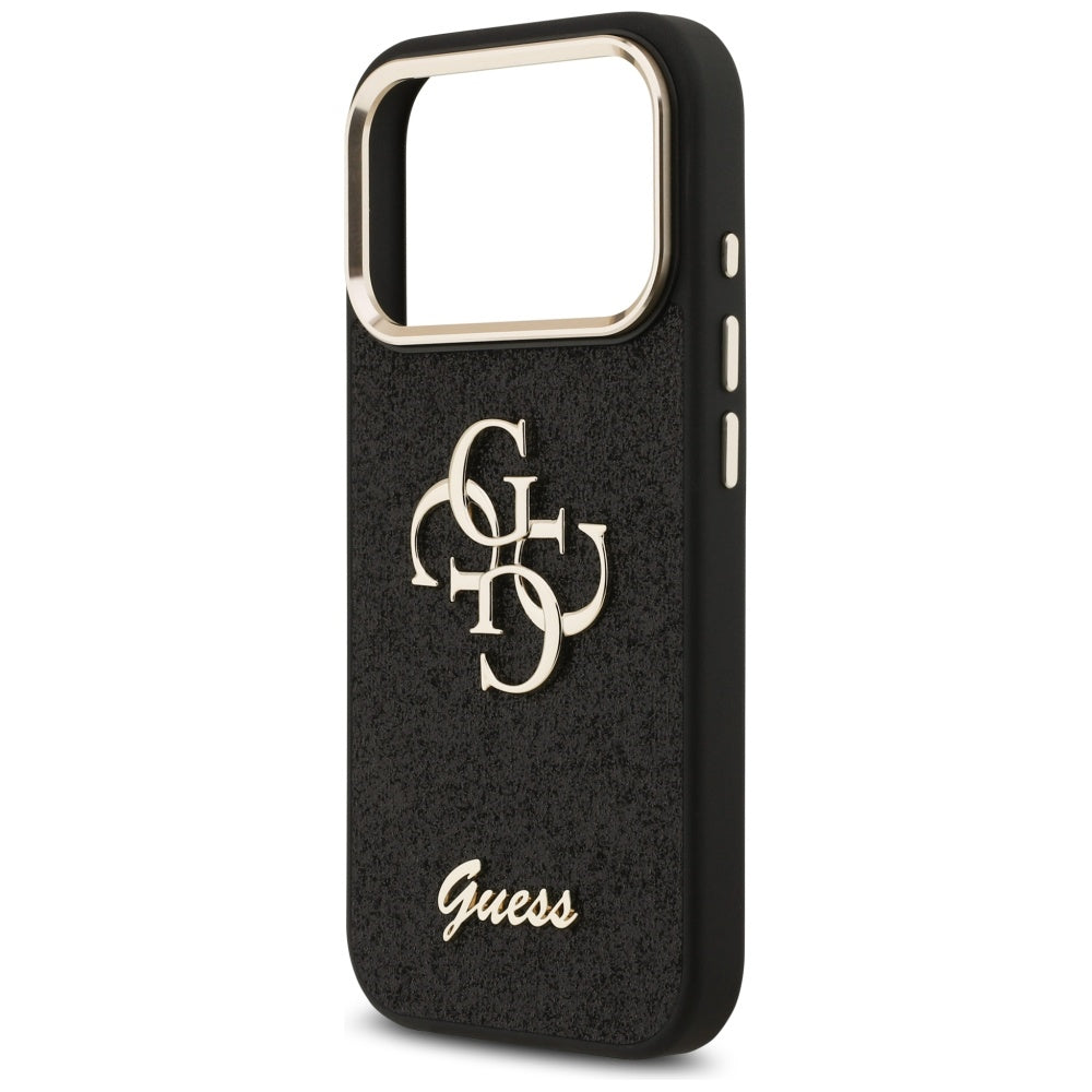 Custodia per Apple iPhone 17 Pro, Guess, Fixed Glitter Big 4G Metal Frame, Nera
