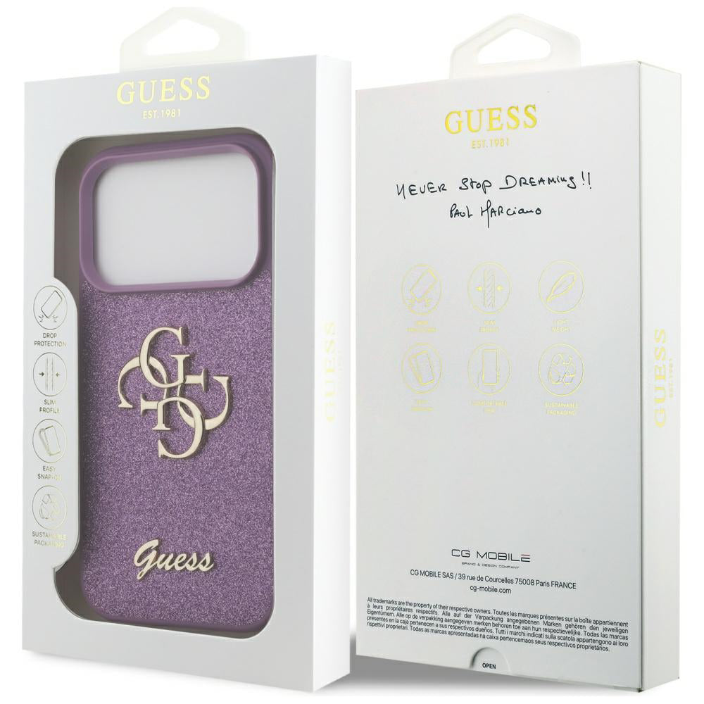 Étui pour Apple iPhone 17 Pro, Guess, Fixed Glitter Big 4G, Mauve
