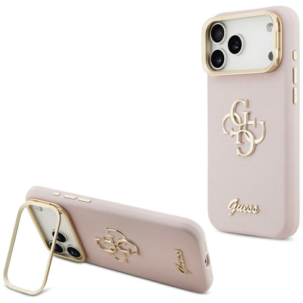 Étui pour Apple iPhone 17 Pro, Guess, Grained Big 4G Stand Camera, Rose