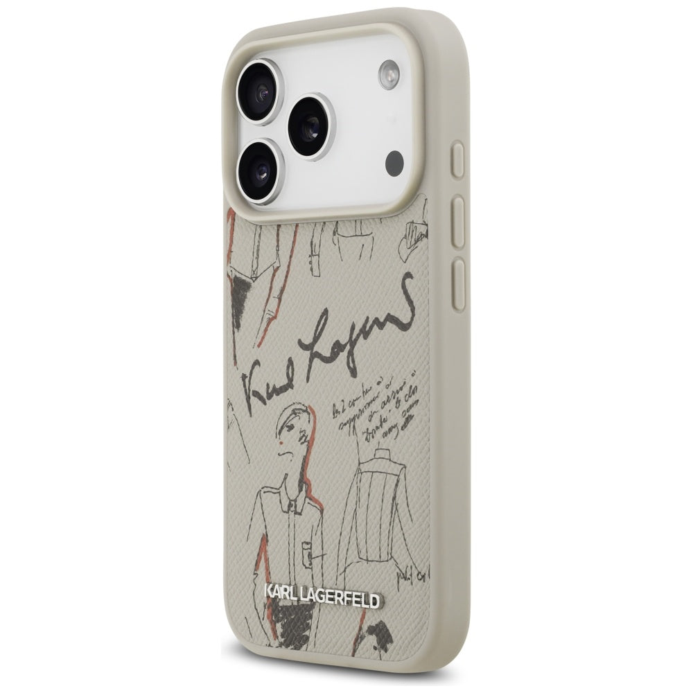 Custodia per Apple iPhone 17 Pro, Karl Lagerfeld, Logo con Motivo Granulato, Grigio