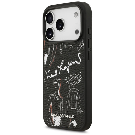 Étui pour Apple iPhone 17 Pro, Karl Lagerfeld, Logo à Motif Grainé, Noir