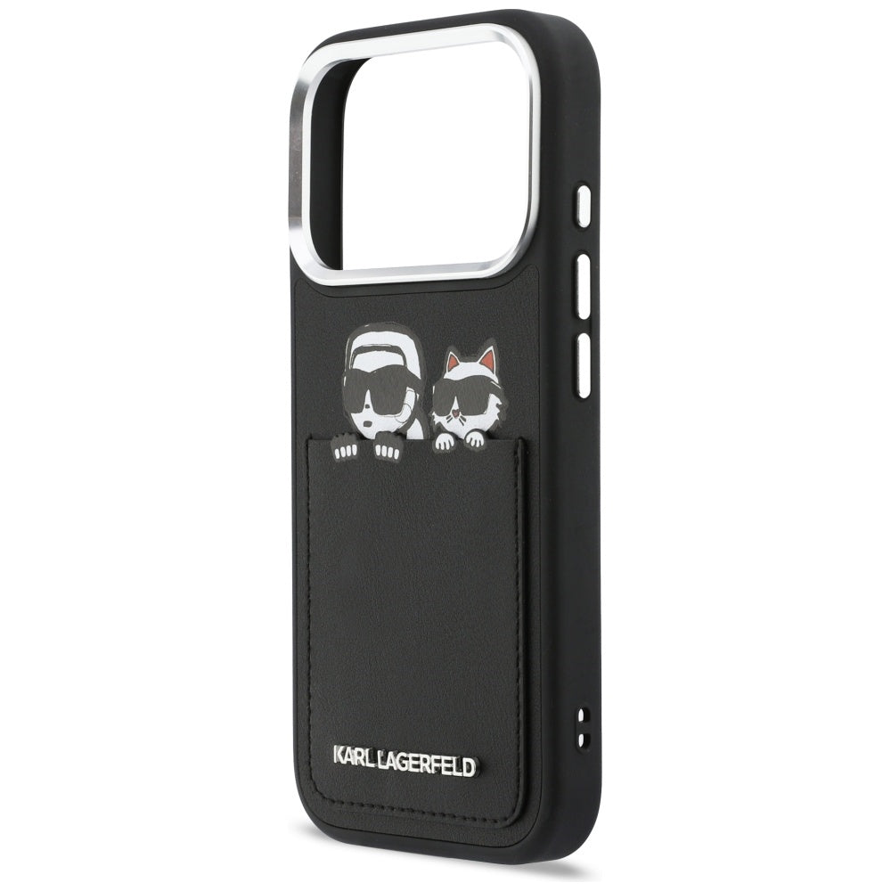 Custodia per Apple iPhone 17 Pro, Karl Lagerfeld, Karl & Choupette Print con tasca, Nera