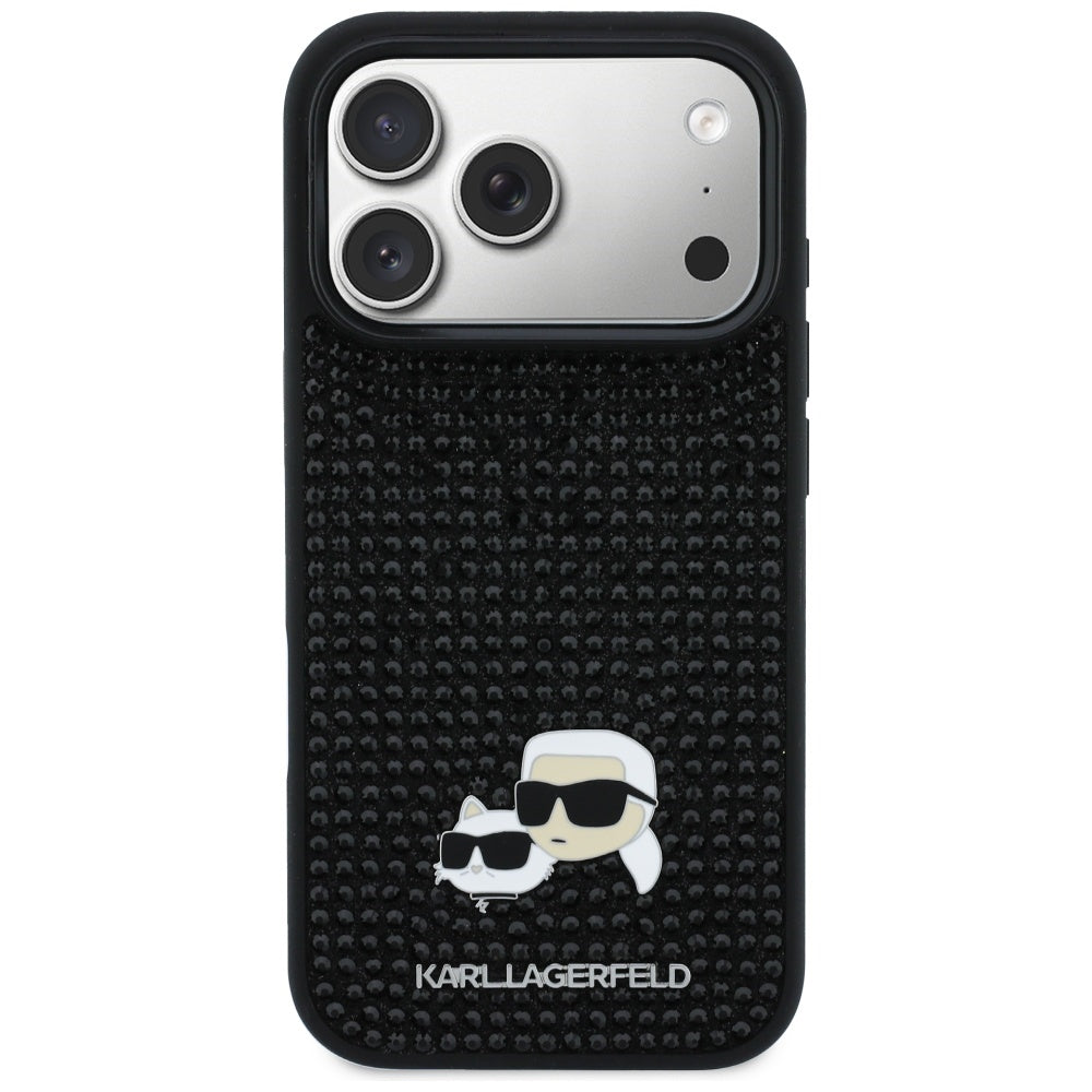 Étui pour Apple iPhone 17 Pro, Karl Lagerfeld, Rhinestone Karl & Choupette Pins, Noir