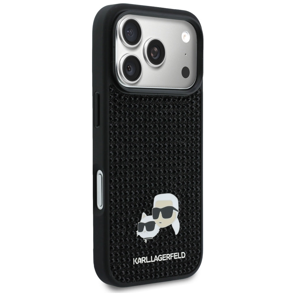 Étui pour Apple iPhone 17 Pro, Karl Lagerfeld, Rhinestone Karl & Choupette Pins, Noir