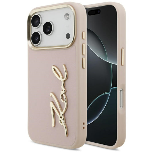 Hülle für Apple iPhone 17 Pro, Karl Lagerfeld, Script Logo, Rosa