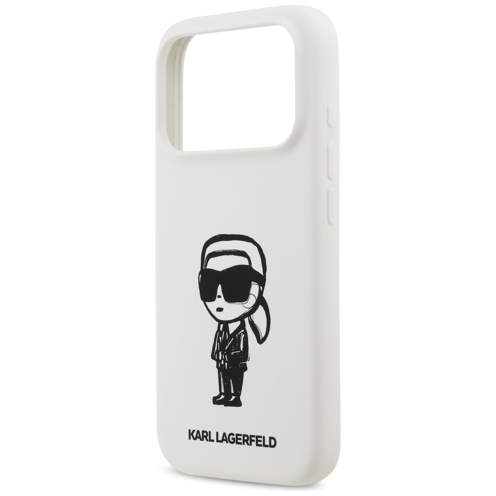 Housse pour Apple iPhone 17 Pro, Karl Lagerfeld, Sketch and Logo Karl, Blanche