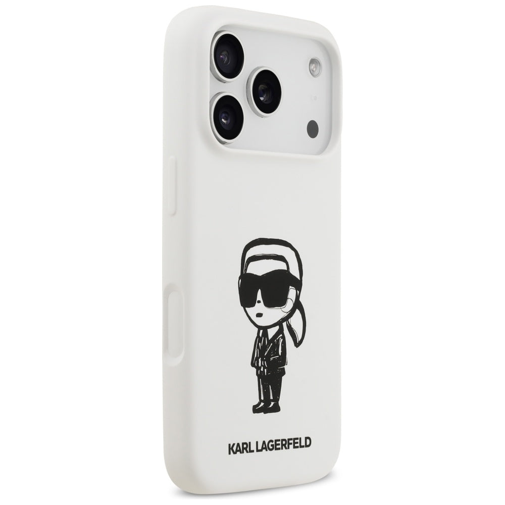 Housse pour Apple iPhone 17 Pro, Karl Lagerfeld, Sketch and Logo Karl, Blanche