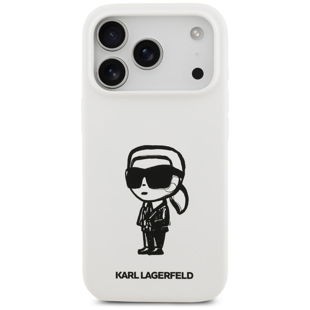 Housse pour Apple iPhone 17 Pro, Karl Lagerfeld, Sketch and Logo Karl, Blanche