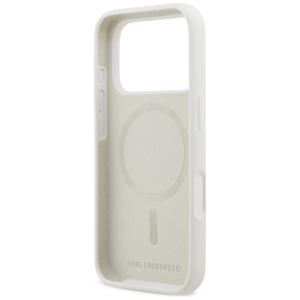 Housse pour Apple iPhone 17 Pro, Karl Lagerfeld, Sketch and Logo Karl, Blanche