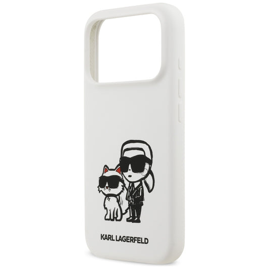 Case for Apple iPhone 17 Pro, Karl Lagerfeld, Sketch and Logo Karl & Choupette, White