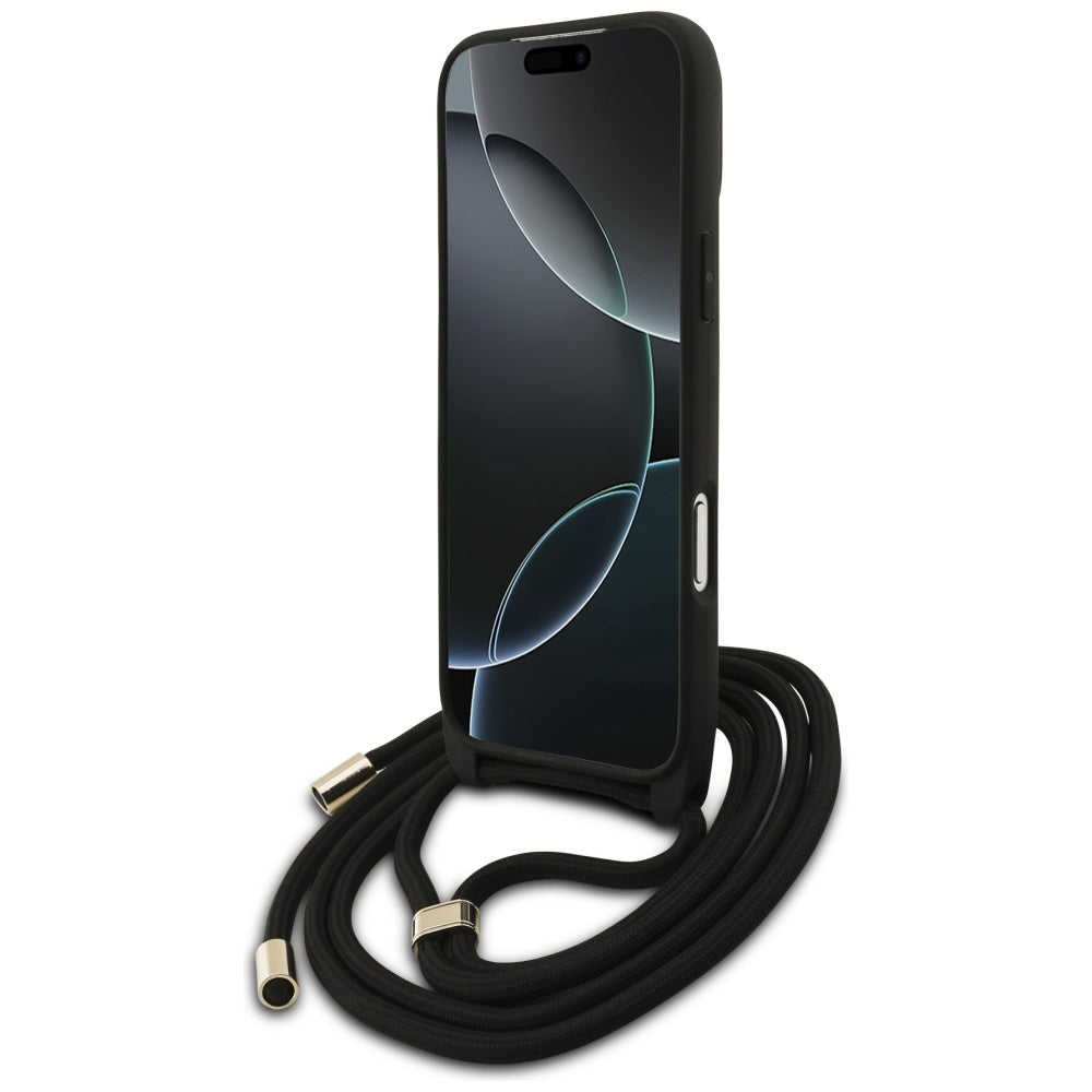 Hülle für Apple iPhone 17 Pro Max, Guess, 4G CBDY Big Logo mit Kordelband, Schwarz