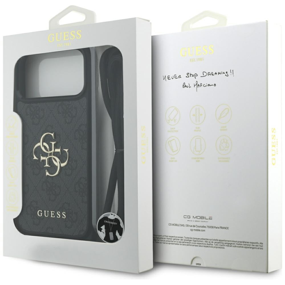 Hülle für Apple iPhone 17 Pro Max, Guess, 4G CBDY Big Logo mit Kordelband, Schwarz