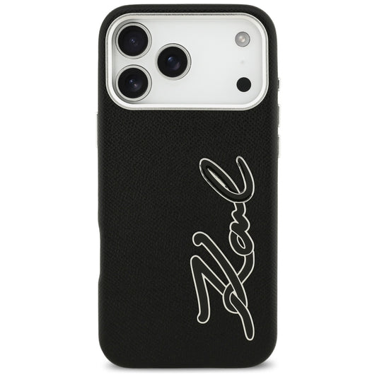Étui pour Apple iPhone 17 Pro Max, Karl Lagerfeld, FW Grained Signature Logo, Noir