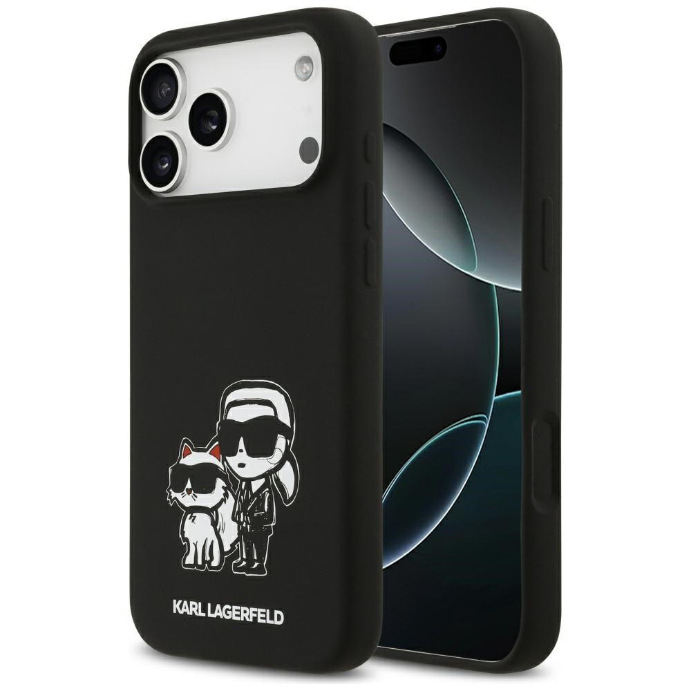 Étui pour Apple iPhone 17 Pro Max, Karl Lagerfeld, Sketch and Logo Karl & Choupette, Noir