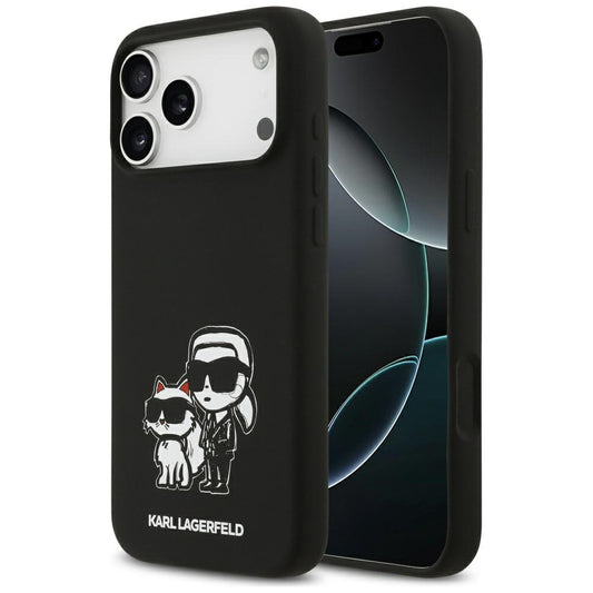 Hülle für Apple iPhone 17 Pro Max, Karl Lagerfeld, Sketch und Logo Karl & Choupette, Schwarz