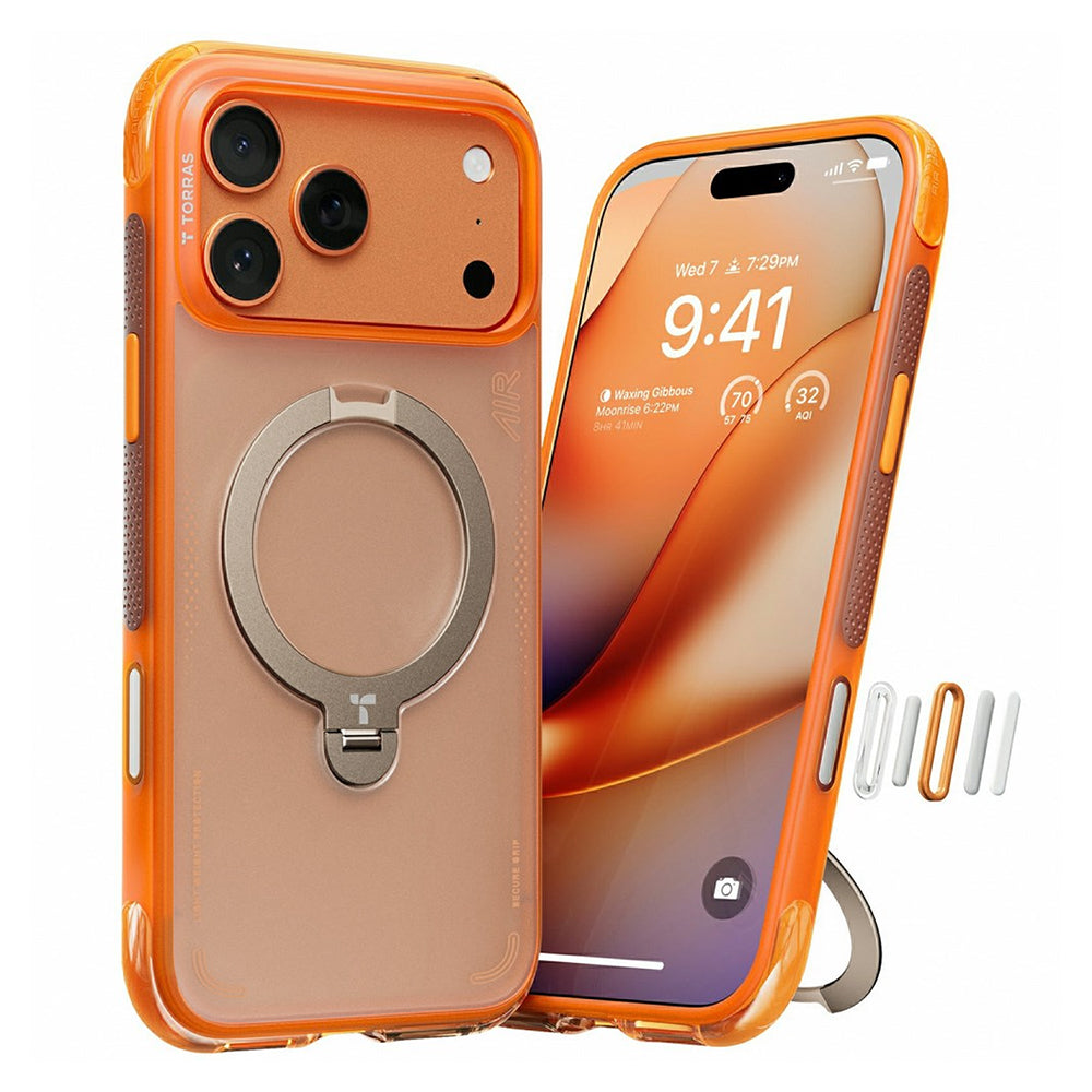 MagSafe Hülle für Apple iPhone 17 Pro, Torras, Ostand Spin Air, Orange