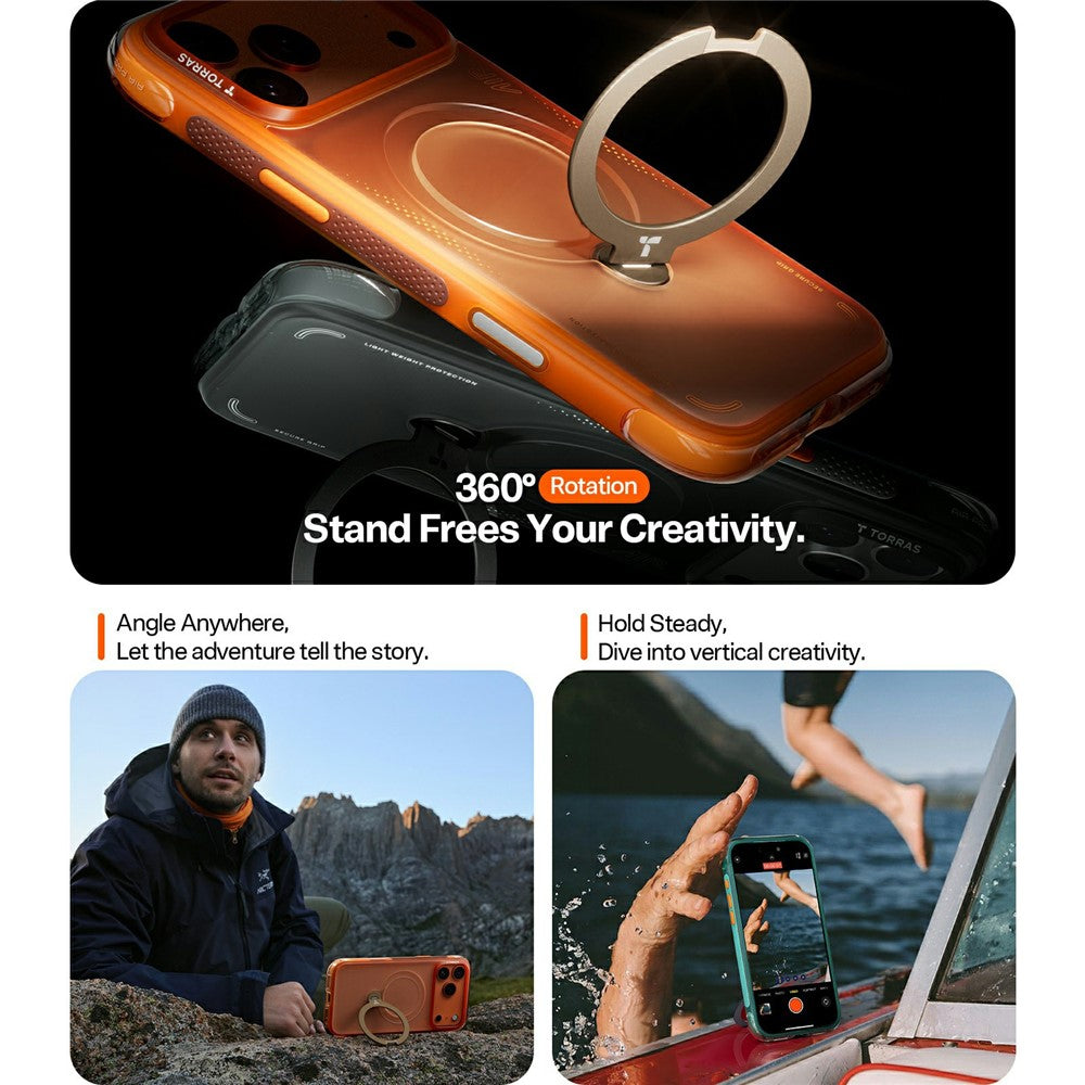 MagSafe Hülle für Apple iPhone 17 Pro, Torras, Ostand Spin Air, Orange