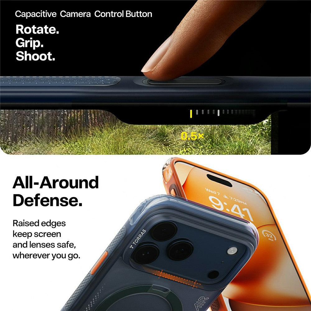 MagSafe Hülle für Apple iPhone 17 Pro, Torras, Ostand Spin Air, Orange