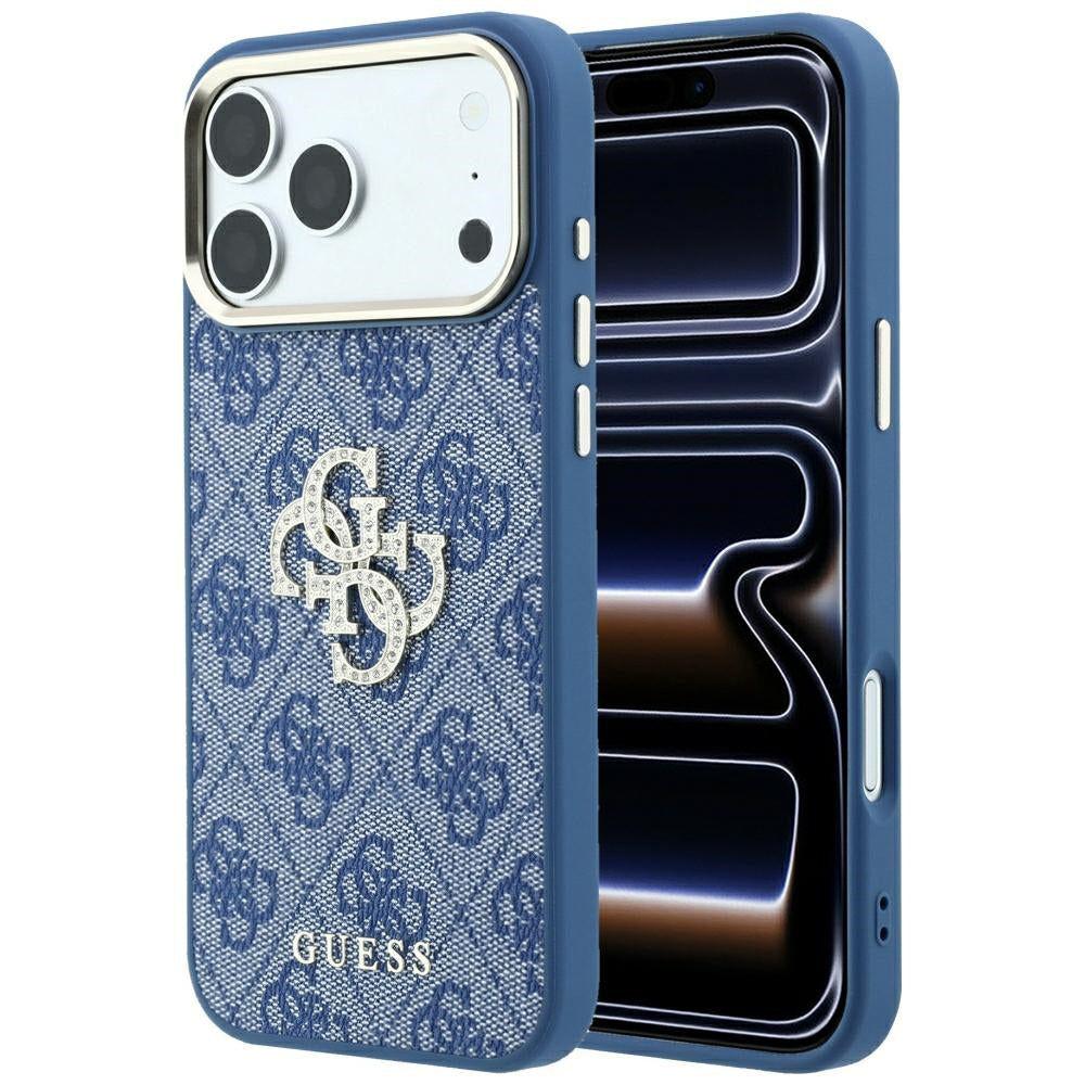Hülle für Apple iPhone 18 Pro / 17 Pro, Guess, 4G Big Strass Logo, Blau