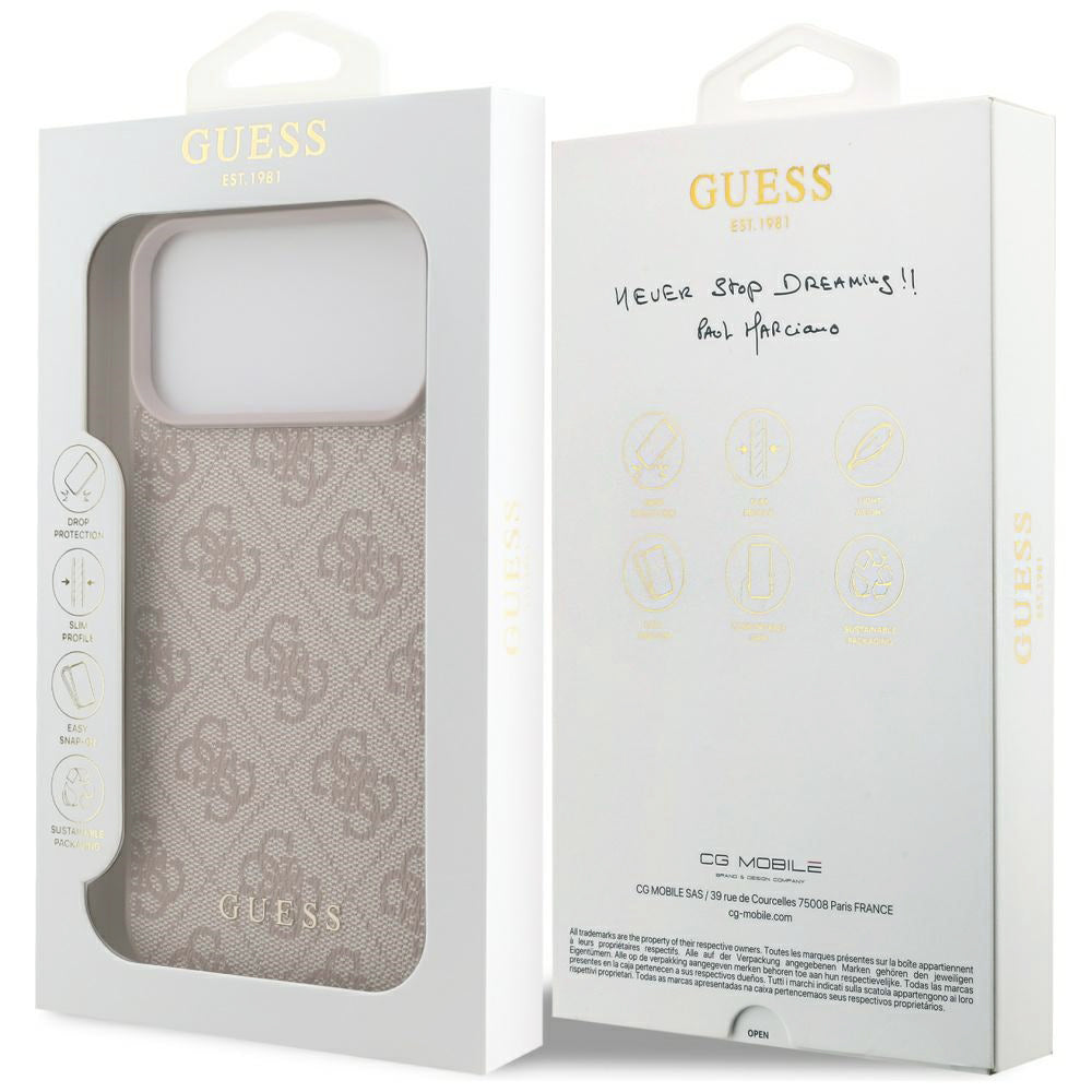 Coque pour Apple iPhone 18 Pro / 17 Pro, Guess, Logo Classique 4G, Rose