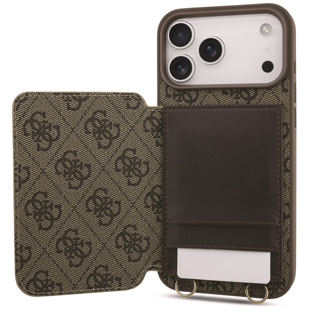 Hülle für Apple iPhone 18 Pro / 17 Pro, Guess, 4G Crossbody Cardslot, Braun