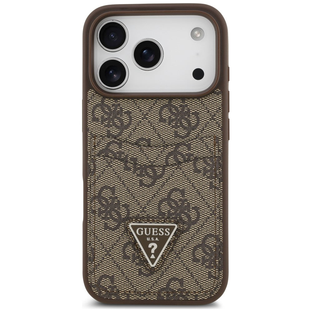 Coque pour Apple iPhone 18 Pro / 17 Pro, Guess, 4G Double Card Triangle, marron